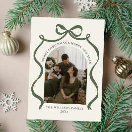 Tarjeta Festiva Merry Christmas Elegant Bow Photo Holiday Card