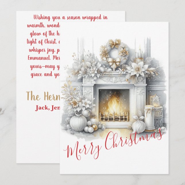 Tarjeta Festiva Merry Christmas – Elegant Fireplace  (Anverso / Reverso)
