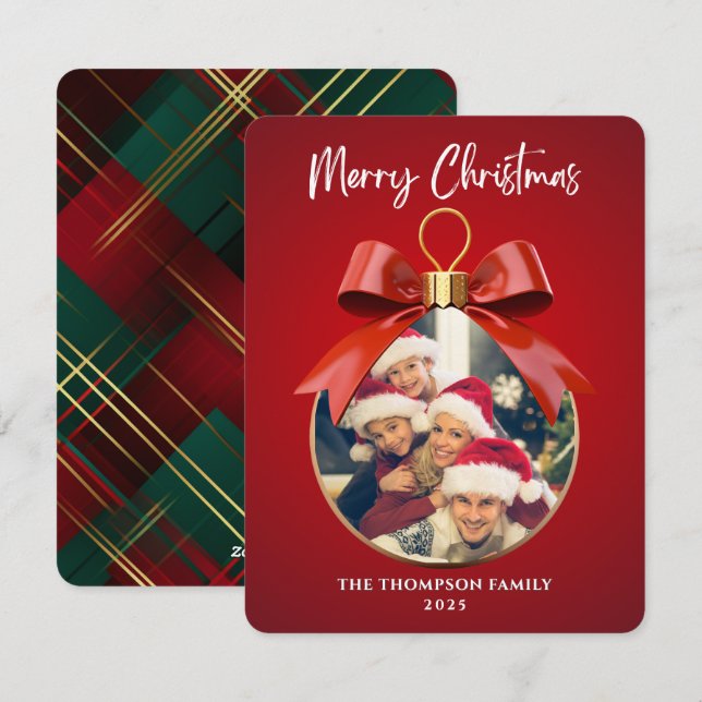 Tarjeta Festiva Merry Christmas Elegant One Photo ornament frame (Anverso / Reverso)