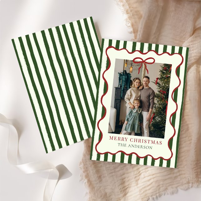 Tarjeta Festiva Merry Christmas Elegant Red Bow Photo Holiday Card (Subido por el creador)