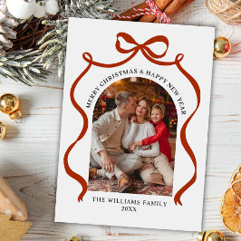 Tarjeta Festiva Merry Christmas Elegant Red Bow Photo Holiday Card