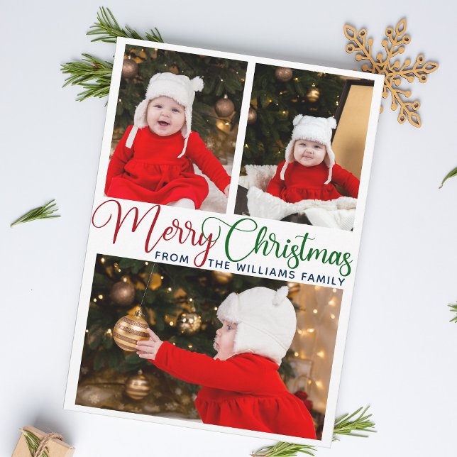 Tarjeta Festiva Merry Christmas Elegant Typography 3 Photo Cute (Subido por el creador)