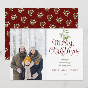 Tarjeta Festiva Merry Christmas Elegante S Muérdago Foto Familiar