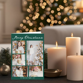 Tarjeta Festiva Merry Christmas Emerald Green Photo Collage Folded