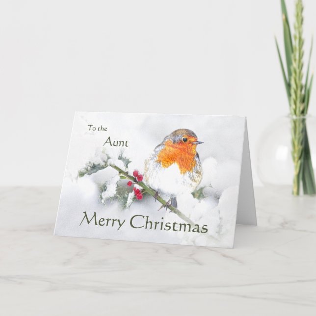 Tarjeta Festiva Merry Christmas English Robin Bird Best Aunt (Anverso)