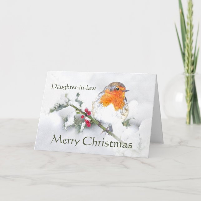 Tarjeta Festiva Merry Christmas English Robin Daughter-in-law Bird (Anverso)