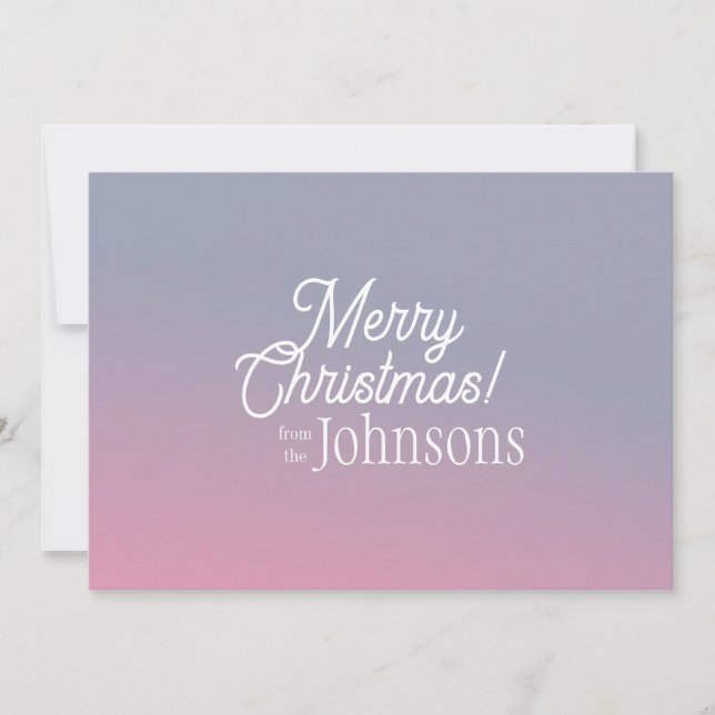 Tarjeta Festiva Merry Christmas Family Name Ombre Lilac Pink (Anverso)