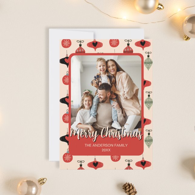 Tarjeta Festiva Merry Christmas Family Photo Red (Merry Christmas Family Photo Red Holiday Card)