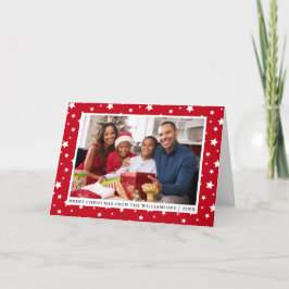 Tarjeta Festiva Merry Christmas Family Photo Stars Red
