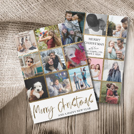Tarjeta Festiva Merry Christmas faux gold Multi Photo