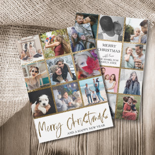 Tarjeta Festiva Merry Christmas faux gold Multi Photo