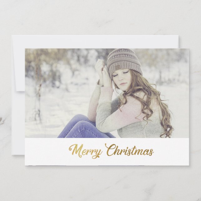 Tarjeta Festiva Merry Christmas Faux Gold Script (Anverso)