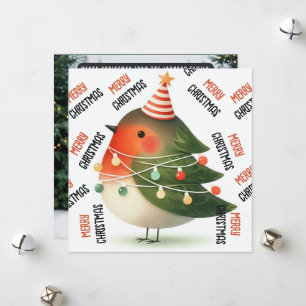 Tarjeta Festiva Merry Christmas Festimes lights robin tree