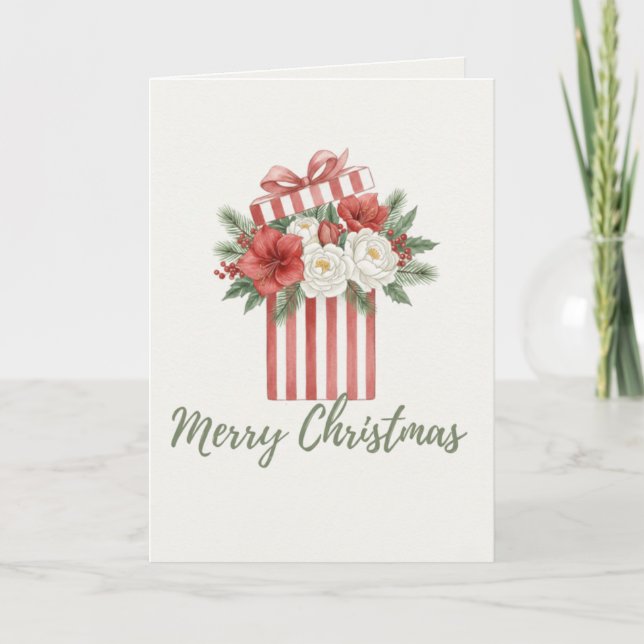 Tarjeta Festiva Merry Christmas Floral Gift Box Card (Anverso)
