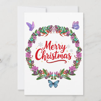 Tarjeta Festiva Merry Christmas Floral Wreath Card with Colorful B