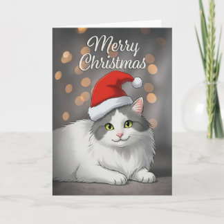 Tarjeta Festiva Merry Christmas For Anyone Cute Cat in Santa Hat 