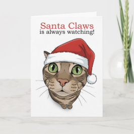 Tarjeta Festiva Merry Christmas For Anyone Funny Cat in Santa Hat 
