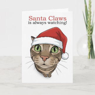 Tarjeta Festiva Merry Christmas For Anyone Funny Cat in Santa Hat 