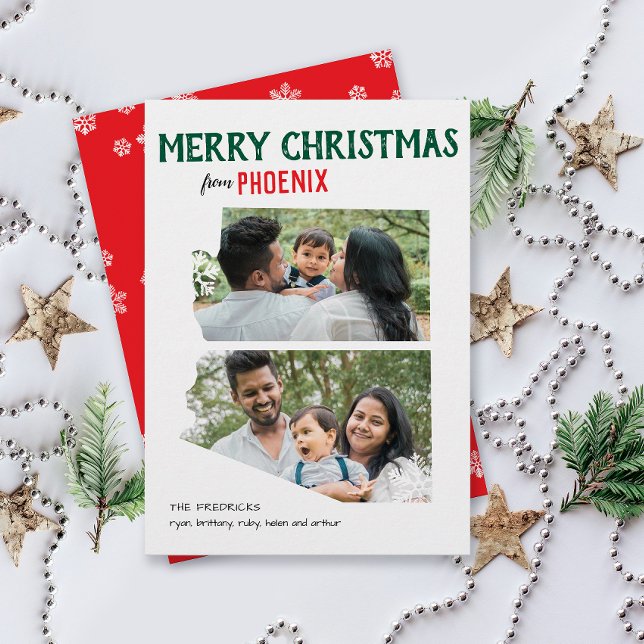 Tarjeta Festiva Merry Christmas from Arizona Two Photo (two photo family Happy Holidays Merry Christmas from Arizona greeting card)