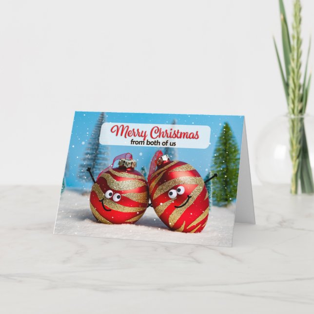 Tarjeta Festiva Merry Christmas From Both of Us Ornament Couple (Anverso)