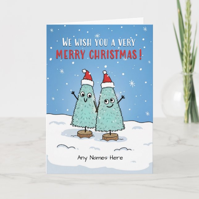 Tarjeta Festiva Merry Christmas From Couple Custom Names Trees (Anverso)