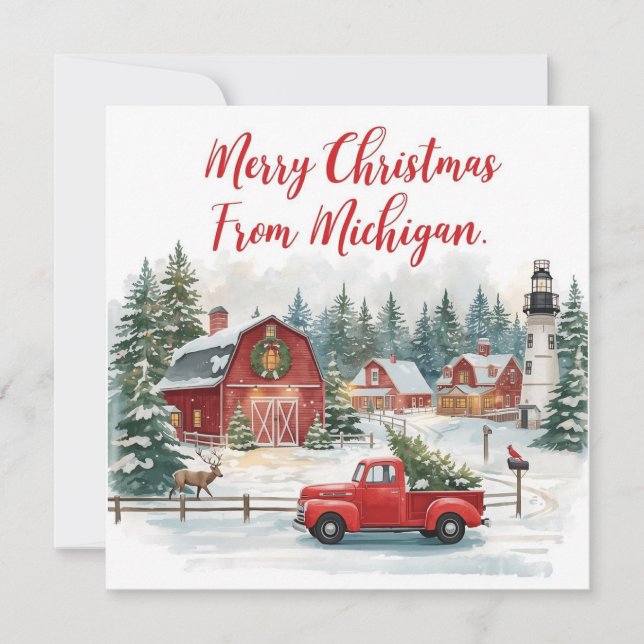 Tarjeta Festiva Merry Christmas from Michigan – Cozy Winter  (Anverso)