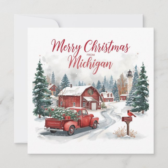 Tarjeta Festiva Merry Christmas from Michigan – Cozy Winter  (Anverso)