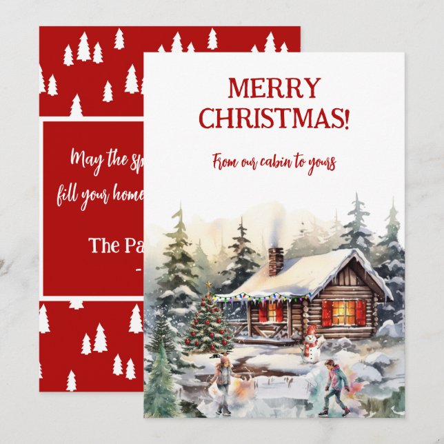 Tarjeta Festiva Merry Christmas from the Cabin Flat Holiday Card (Anverso / Reverso)