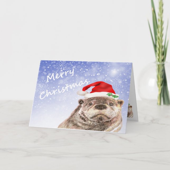 Tarjeta Festiva Merry Christmas Fun Otter Card (Anverso)
