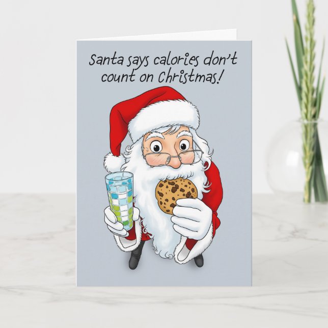 Tarjeta Festiva Merry Christmas Funny Santa Eating Cookie (Anverso)