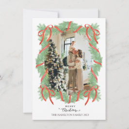 Tarjeta Festiva Merry Christmas Garland Frame Bow Foto