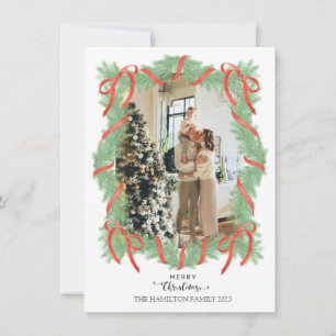 Tarjeta Festiva Merry Christmas Garland Frame Bow Foto