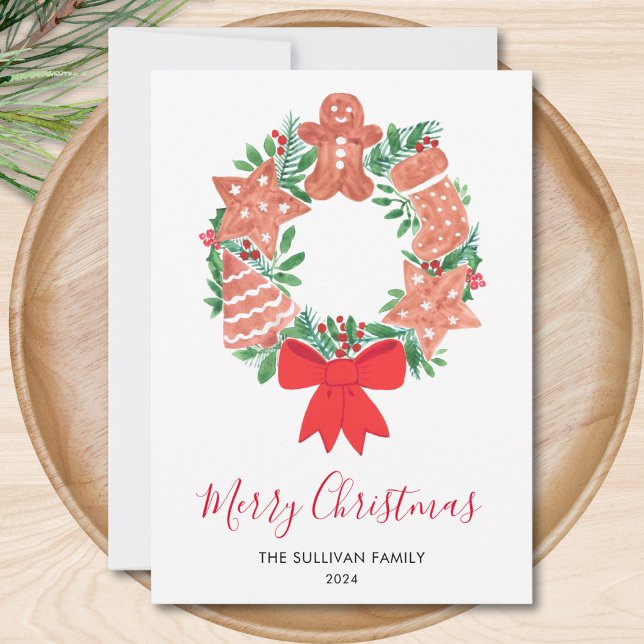 Tarjeta Festiva Merry Christmas Gingerbread Cookie Wreath (Subido por el creador)