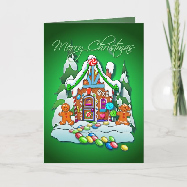 Tarjeta Festiva MERRY CHRISTMAS GINGERBREAD HOUSE por SHARON SHARP (Anverso)