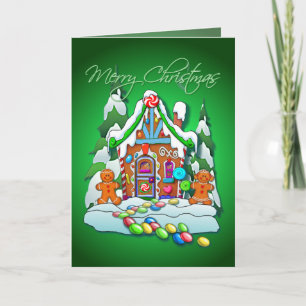 Tarjeta Festiva MERRY CHRISTMAS GINGERBREAD HOUSE por SHARON SHARP