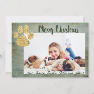 Tarjeta Festiva Merry Christmas Gold Dog Paw