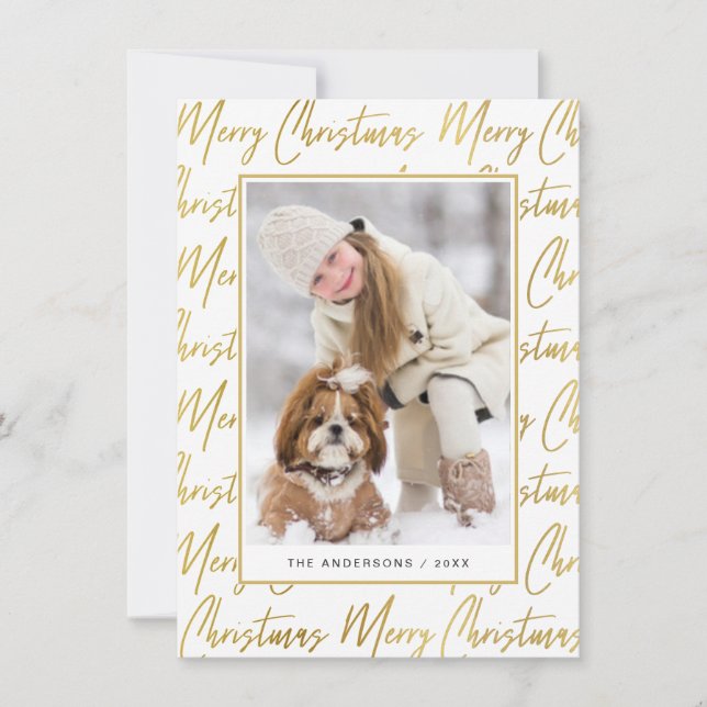 Tarjeta Festiva Merry Christmas Gold Elegant Photo Script Textos (Anverso)