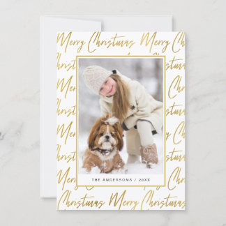 Tarjeta Festiva Merry Christmas Gold Elegant Photo Script Textos