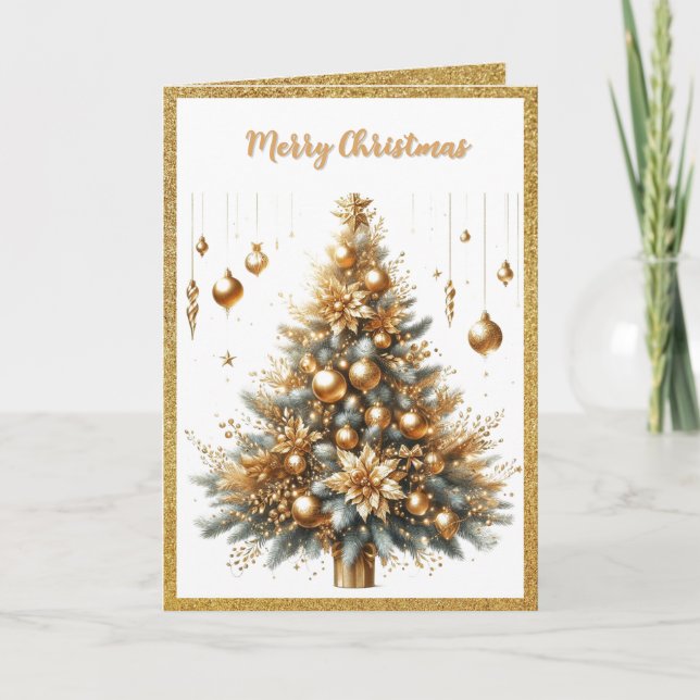 Tarjeta Festiva Merry Christmas Gold Glitter Holiday    (Anverso)