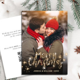 Tarjeta Festiva Merry Christmas Gold Sparkle FOTO código QR