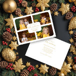 Tarjeta Festiva Merry Christmas Golden Minimalist 4 Photos Collage<br><div class="desc">Merry Christmas Golden Minimalist 4 Photos Collage Holiday Card with Envelope. IMPORTANT NOTICE: This design is part of a collection and has other coordinated elements that you can find in my store. Sometimes it can be difficult to aesthetically align and put texts or initials on the designs, if so tell...</div>