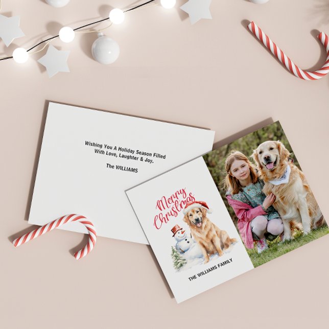 TARJETA FESTIVA MERRY CHRISTMAS GOLDEN RECUPERA FOTO ÚNICA (elegant GOLDEN RETRIEVER THEMED CHRISTMAS CARD WITH SINGLE VERTICAL PHOTO AND CUSTOM MESSAGE DIGITAL)