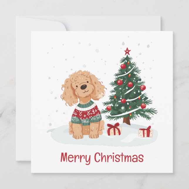 Tarjeta Festiva Merry Christmas Goldendoodle Dog (Anverso)