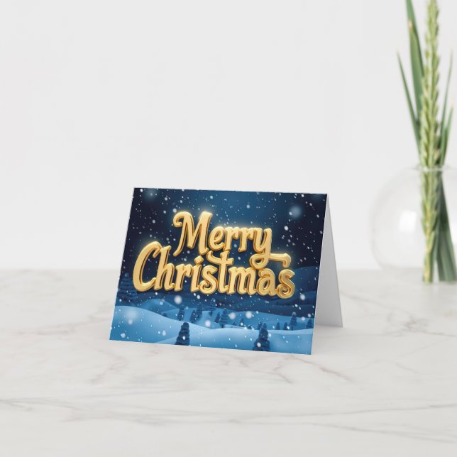 Tarjeta Festiva "Merry Christmas" goldene Schrift mit Schnee (Anverso)