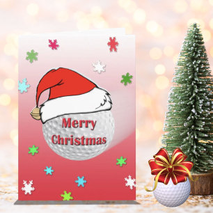 Tarjeta Festiva Merry Christmas Golf Ball Santa Hat Greeting Card