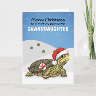 Tarjeta Festiva Merry Christmas Granddaughter Turtle in Santa Hat