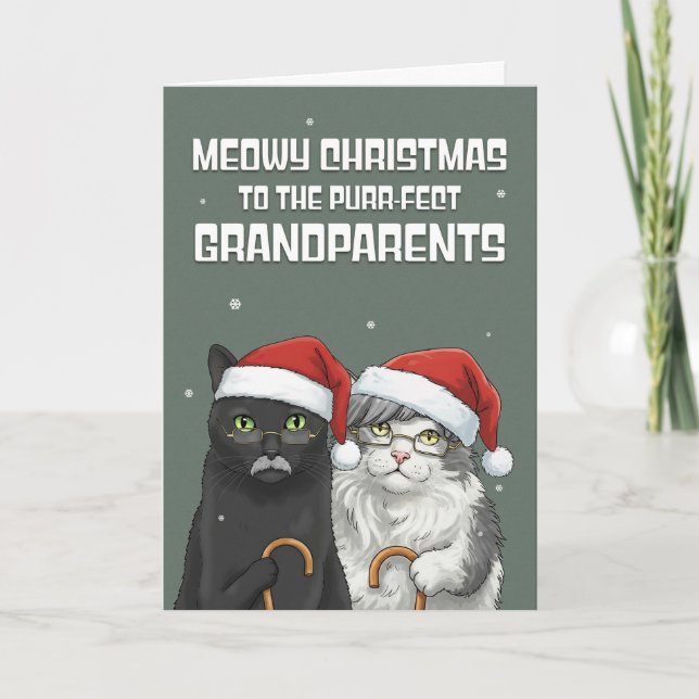 Tarjeta Festiva Merry Christmas Grandparents Funny Cats Humor  (Anverso)