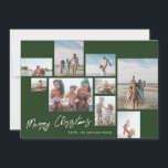 Tarjeta Festiva MERRY CHRISTMAS Green | 9 COLLAGE DE FOTOS | Moder<br><div class="desc">Moderno Personalizado Texto Verde Feliz Navidad 9 Collage de fotos Tarjeta de vacaciones. Esta tarjeta de moda incluye un collage de fotos de 9 fotos familiares en la parte delantera con texto y fondo personalizado.</div>