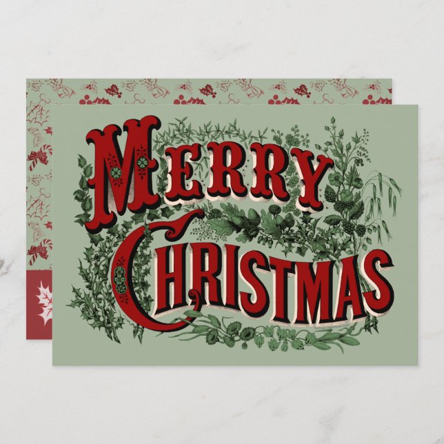 Tarjeta Festiva Merry Christmas - Green and Red (Anverso / Reverso)