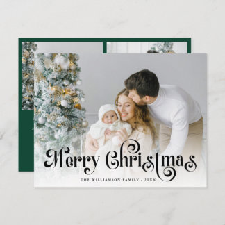 Tarjeta Festiva Merry Christmas Green Stylish Lettering Photo